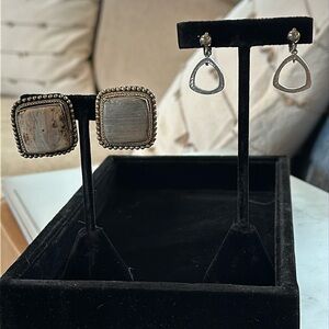 Clip earrings vintage 2 pair silvertone one natural stone, one a dangle EUC